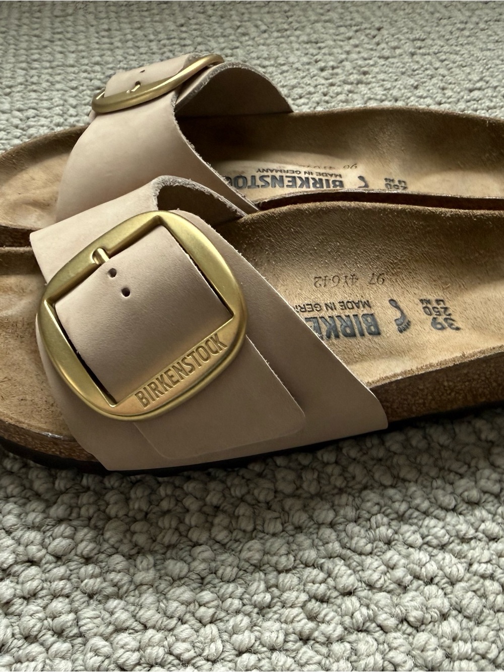 Birkenstock Madrid Sandals with Gold Buckle in Tobacco Brown Size 39